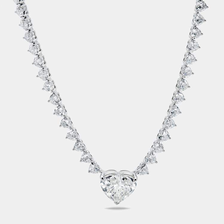 Pre Owned 23.25 cts Heart Brilliant Lab Grown Diamond 18k White Gold Necklace (Center 5 cts)
