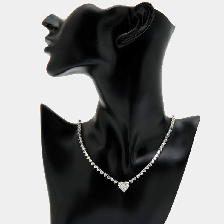 Pre Owned 23.25 cts Heart Brilliant Lab Grown Diamond 18k White Gold Necklace (Center 5 cts)