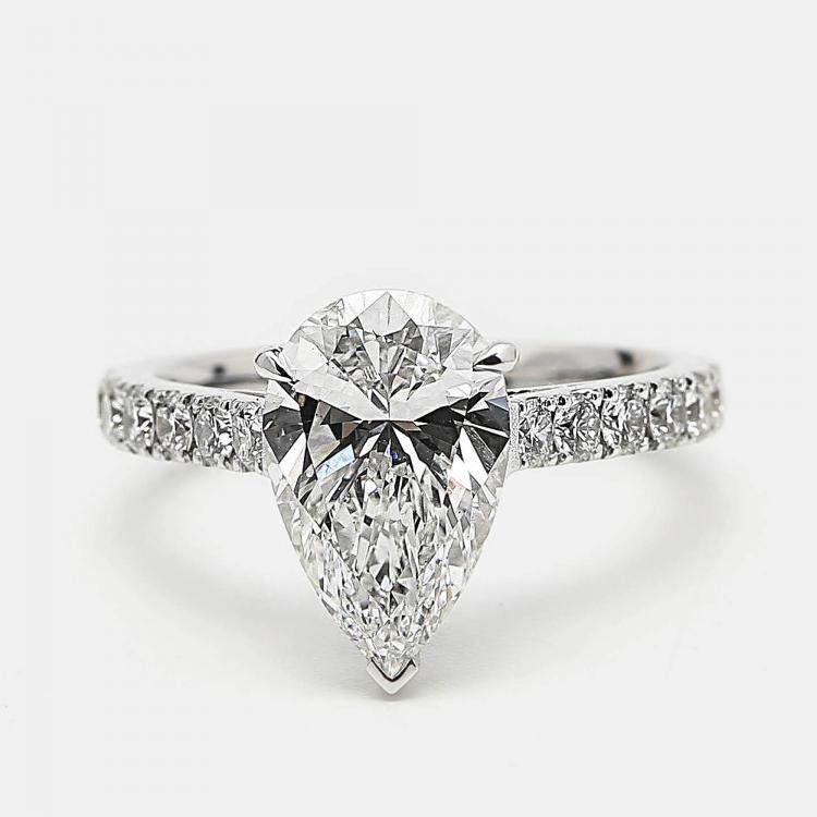 Pre Owned 3.50 cts Pear Brilliant Round 18k White Gold Lab Grown Diamonds Ring Size 52