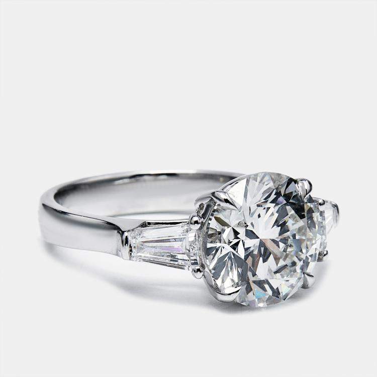 Pre Owned 3.70 cts Round Baguette 18k White Gold Lab Grown Diamond Ring Size 52