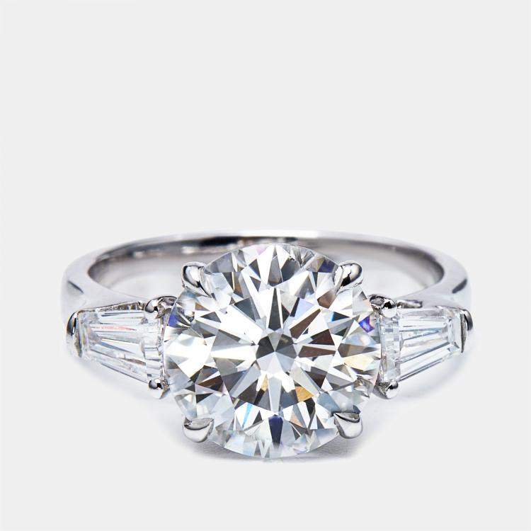 Pre Owned 3.70 cts Round Baguette 18k White Gold Lab Grown Diamond Ring Size 52