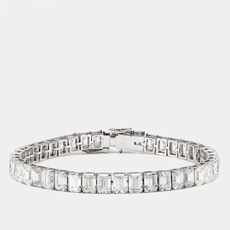 Pre Owned 20.30 cts Emerald Step Cut Lab Grown Diamonds 18k White Gold Tennis Bracelet