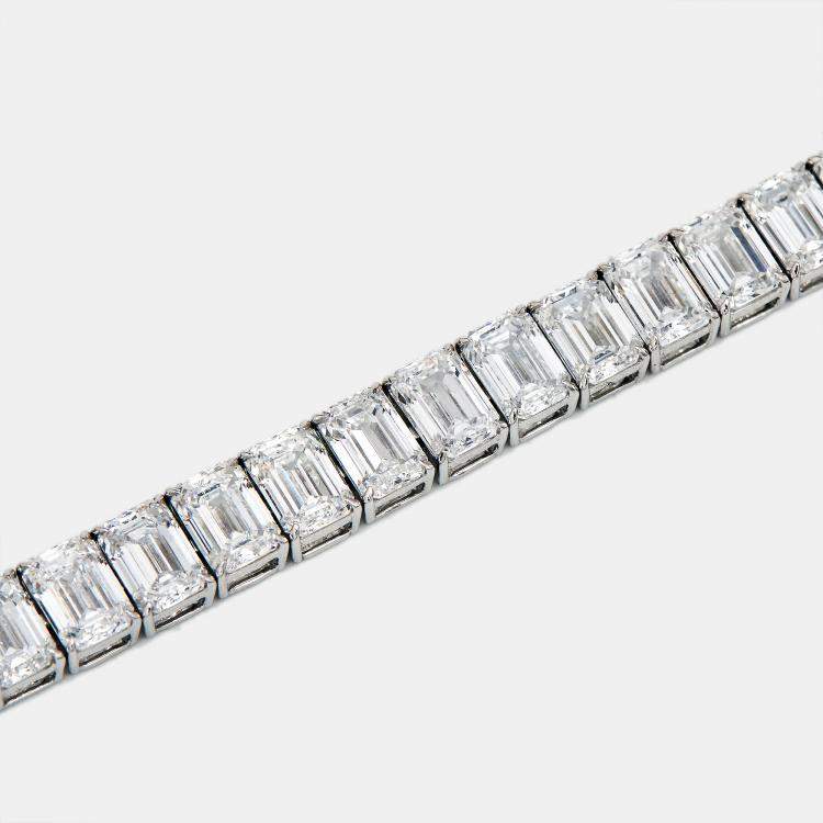 Pre Owned 20.30 cts Emerald Step Cut Lab Grown Diamonds 18k White Gold Tennis Bracelet