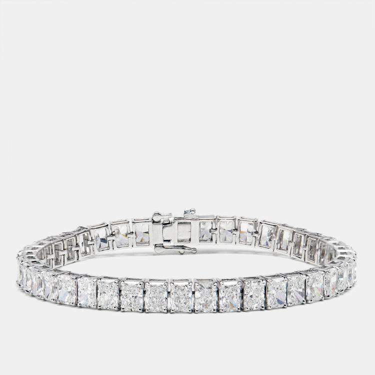 Pre Owned 20.51 cts Radiant Cut Lab Grown Diamonds 18k White Gold Tennis Bracelet