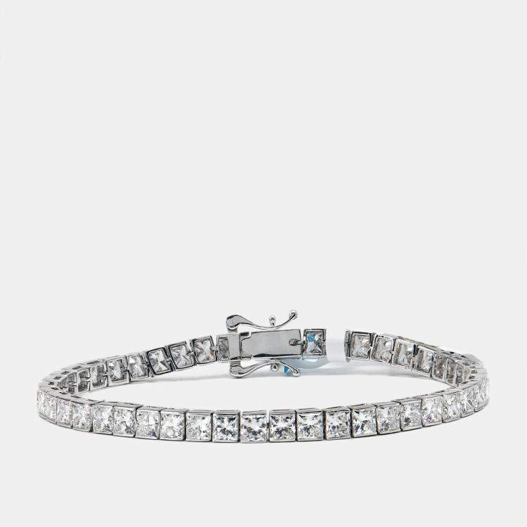 Pre Owned 14.28 cts Princess Cut Lab Grown Diamonds 18k White Gold Tennis Bracelet