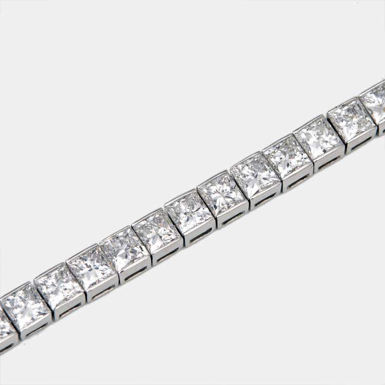 Pre Owned 14.28 cts Princess Cut Lab Grown Diamonds 18k White Gold Tennis Bracelet