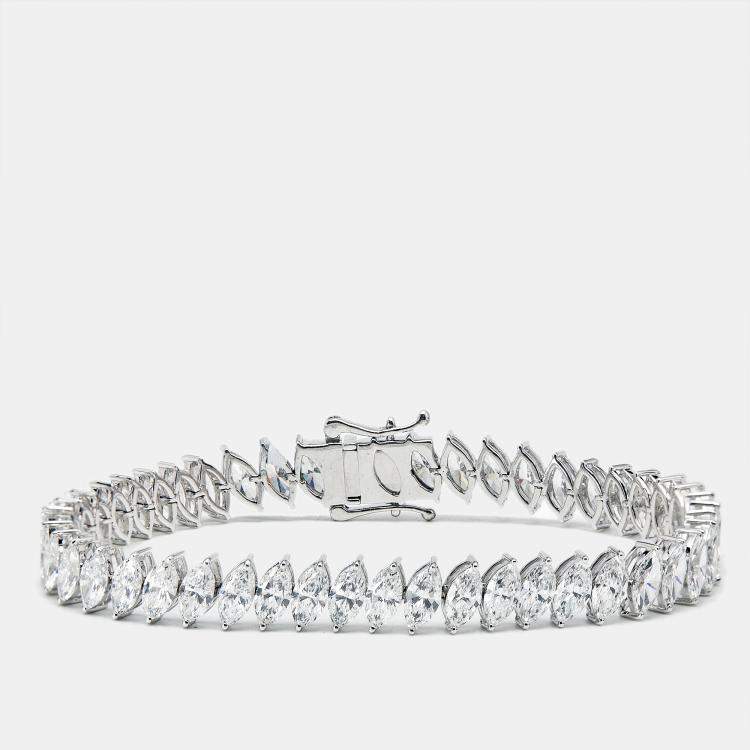Pre Owned 15.31 cts Marquise Brilliant Cut Lab Grown Diamonds 18k White Gold Tennis Bracelet