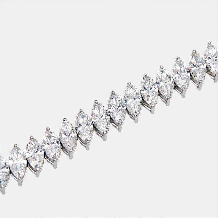 Pre Owned 15.31 cts Marquise Brilliant Cut Lab Grown Diamonds 18k White Gold Tennis Bracelet