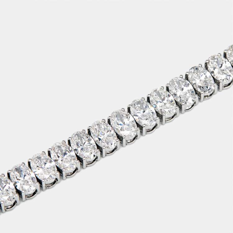 Pre Owned 17.56 cts Oval Brilliant Cut Lab Grown Diamonds 18k White Gold Tennis Bracelet