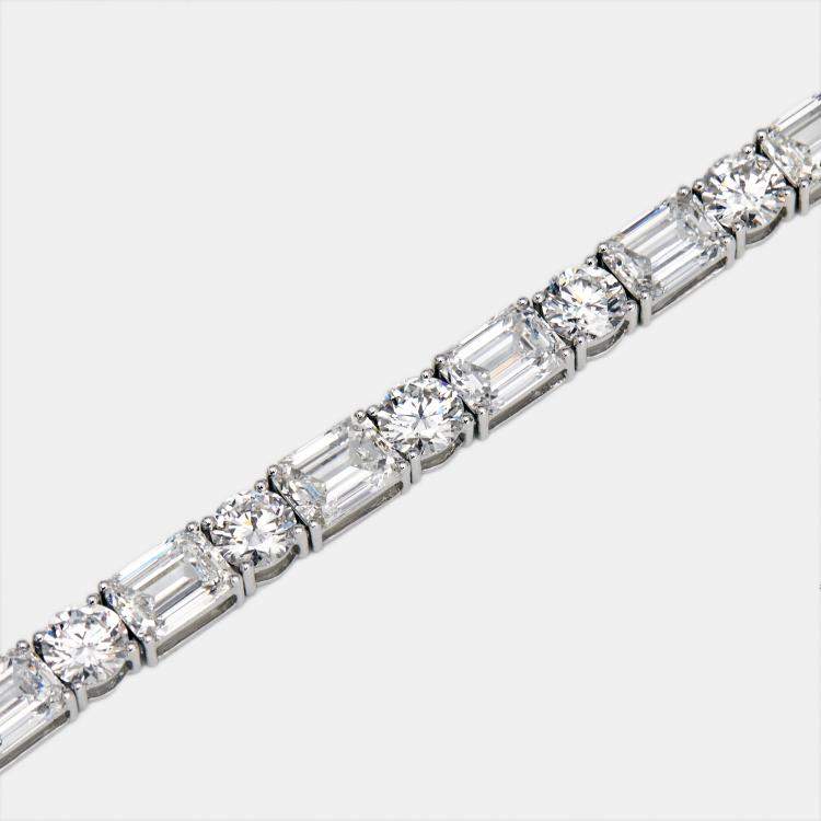 Pre Owned 21.86 cts Round and Emerald Cut Lab Grown Diamonds 18k White Gold Tennis Bracelet