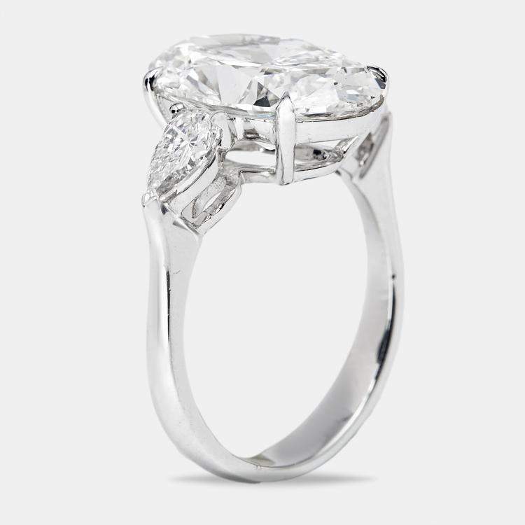 Pre Owned 5.75 cts Oval and Pear Lab Grown Diamond 18k White Gold Ring Size 52