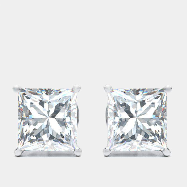 Pre Owned 6.00 cts Princess Cut Lab Grown Diamond 18k White Gold Earrings