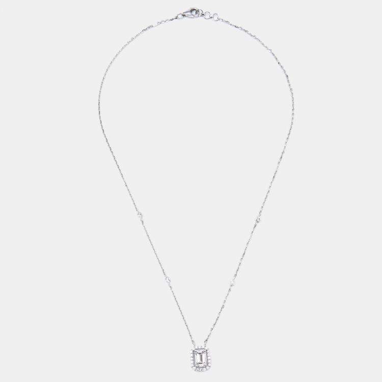 Pre Owned 1.30 cts Emerald Round Brilliant Cut 14k White Gold Lab Grown Diamonds Necklace