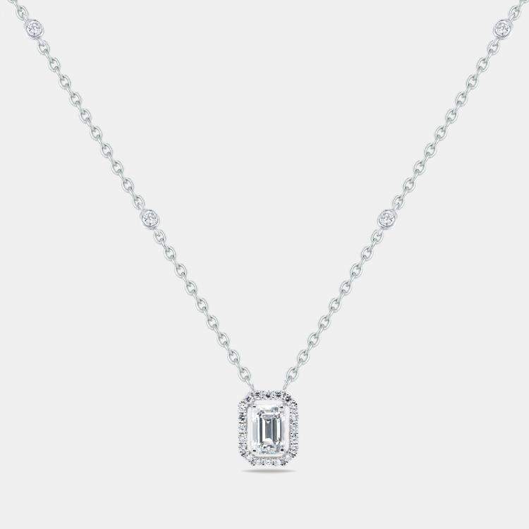 Pre Owned 1.30 cts Emerald Round Brilliant Cut 14k White Gold Lab Grown Diamonds Necklace