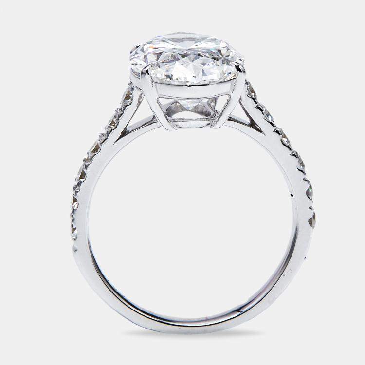 Pre Owned 5.65 cts Oval Round 18k White Gold Lab Grown Diamond Ring Size 51