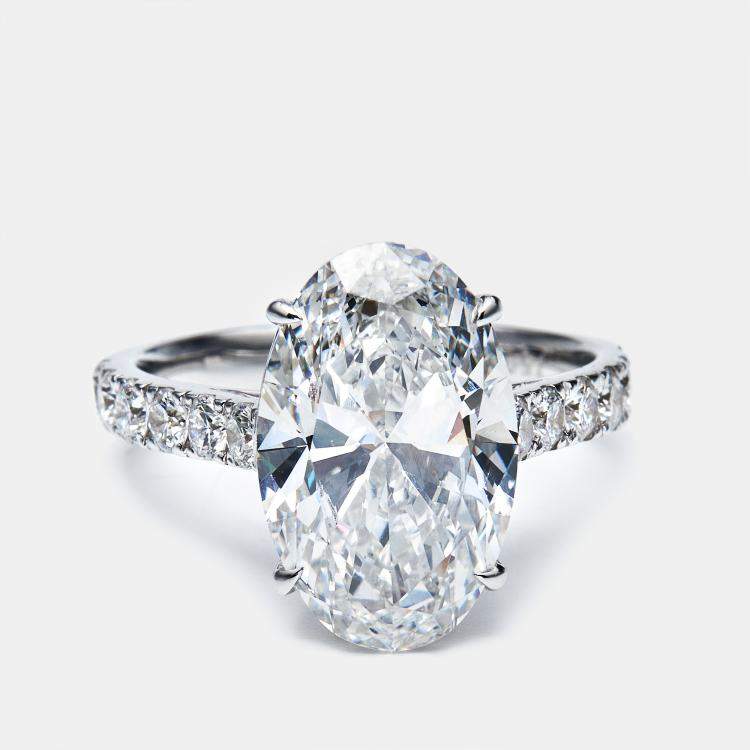 Pre Owned 5.65 cts Oval Round 18k White Gold Lab Grown Diamond Ring Size 51