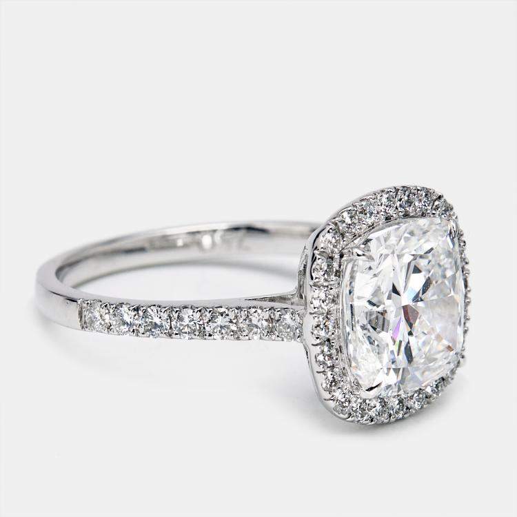 Pre Owned 3.50 cts Cushion Cut and Round Lab Grown Diamond 18k White Gold Ring Size 51