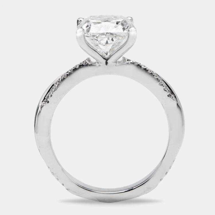 Pre Owned 3.20 cts Cushion Cut and Round Lab Grown Diamond 18k White Gold Ring Size 51