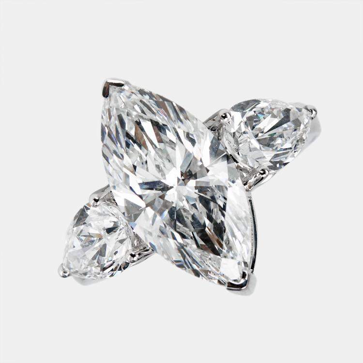 Pre Owned 7.10 cts Marquise and Pear Lab Grown Diamond 18k White Gold Ring Size 51