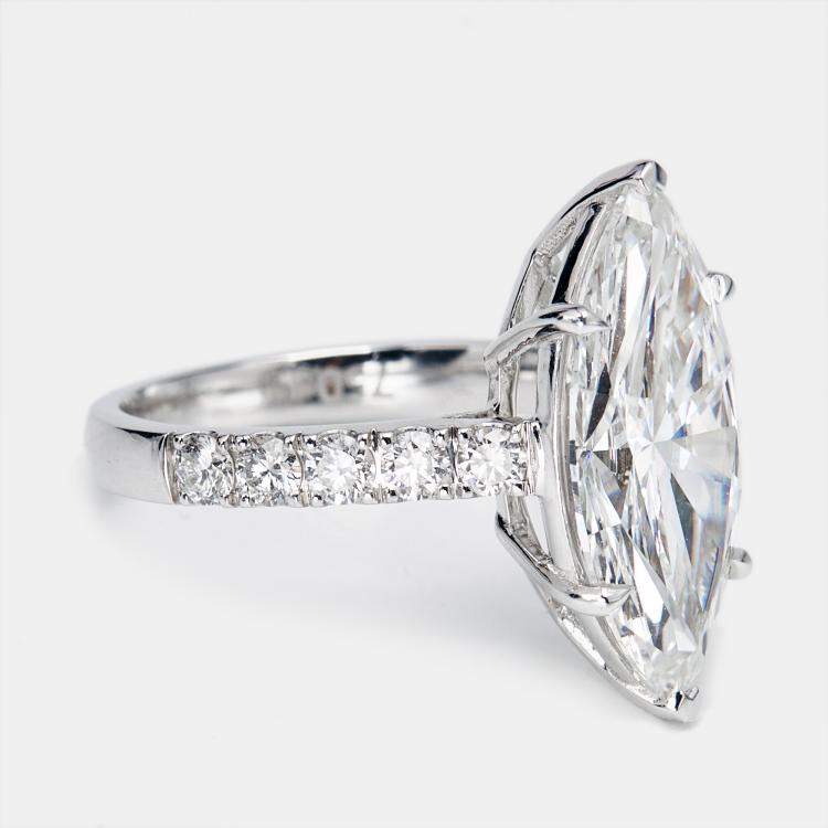 Pre Owned 5.60 cts Marquise and Round Lab Grown Diamond 18k White Gold Ring Size 51