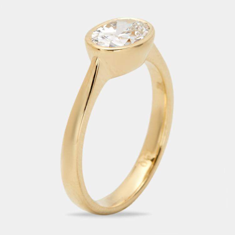 Pre Owned 1.10 cts Oval Brilliant 18k Yellow Gold Lab Grown Diamonds Ring Size 51