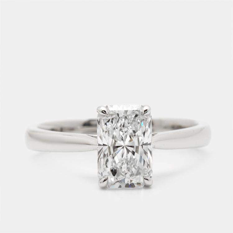 Pre Owned 1.50 cts Radiant Brilliant Cut 18k White Gold Lab Grown Diamonds Ring Size 51