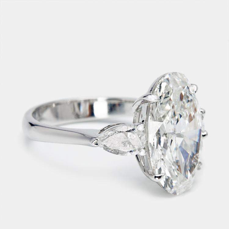 Pre Owned 5.75 cts Oval and Pear Lab Grown Diamond 18k White Gold Ring Size 51