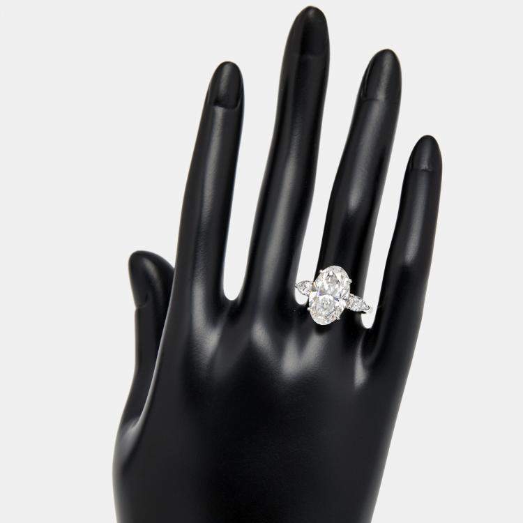 Pre Owned 5.75 cts Oval and Pear Lab Grown Diamond 18k White Gold Ring Size 51