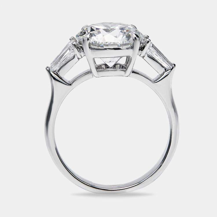 Pre Owned 3.50 cts Round Brilliant and Baguette Cut Lab Grown Diamonds 18k White Gold Ring Size 51
