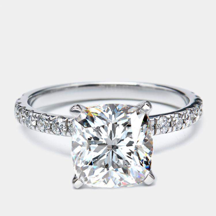 Pre Owned 3.50 cts Cushion Round Cut 18k White Gold Lab Grown Diamonds Ring Size 51