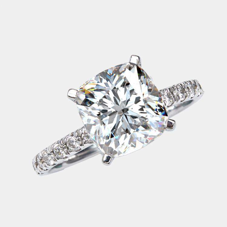 Pre Owned 3.50 cts Cushion Round Cut 18k White Gold Lab Grown Diamonds Ring Size 51