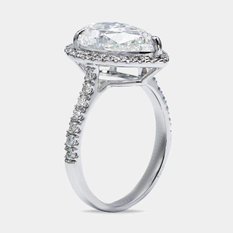 Pre Owned 4.50 cts Pear Round 18k White Gold Lab Grown Diamonds Ring Size 51