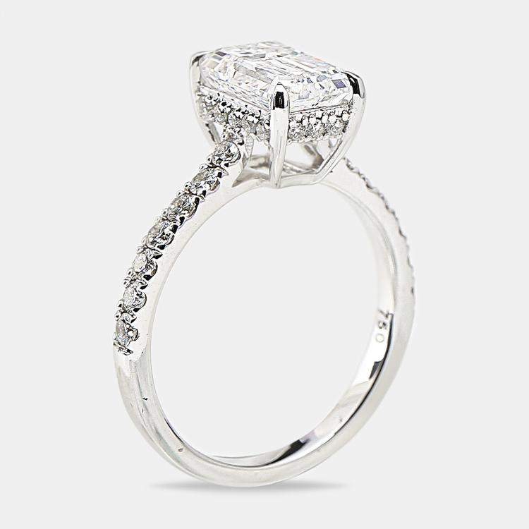 Pre Owned 2.40 cts Emerald Cut Round Brilliant 18k White Gold Lab Grown Diamonds Ring Size 51