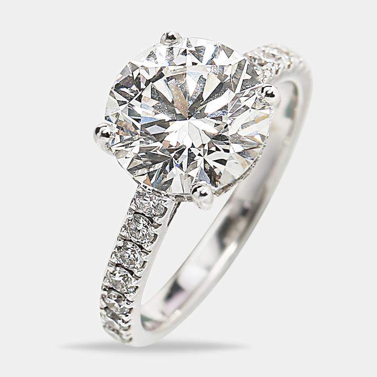 Pre Owned 3.50 cts 18k White Gold Round Brilliant Lab Grown Diamonds Ring Size 53