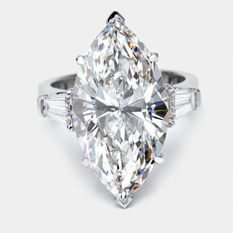 Pre Owned 11.00 cts Marquise and Tapper Lab Grown Diamond 18k White Gold Ring Size 53