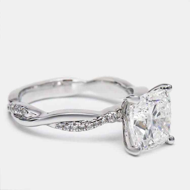 Pre Owned 3.20 cts Cushion Cut and Round Lab Grown Diamond 18k White Gold Ring Size 53