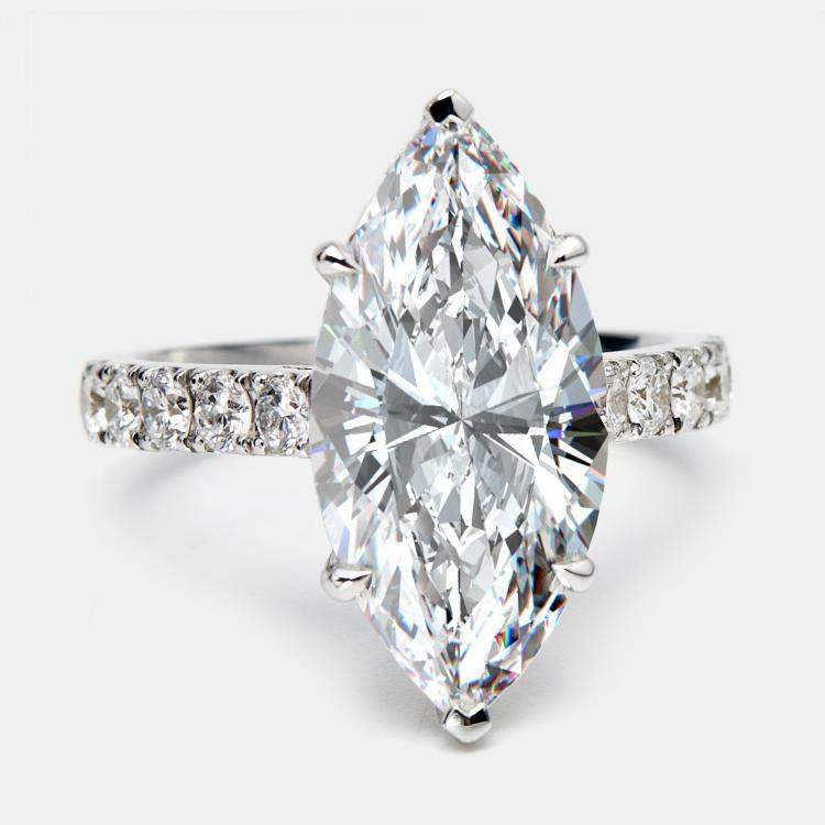 Pre Owned 5.60 cts Marquise and Round Lab Grown Diamond 18k White Gold Ring Size 53