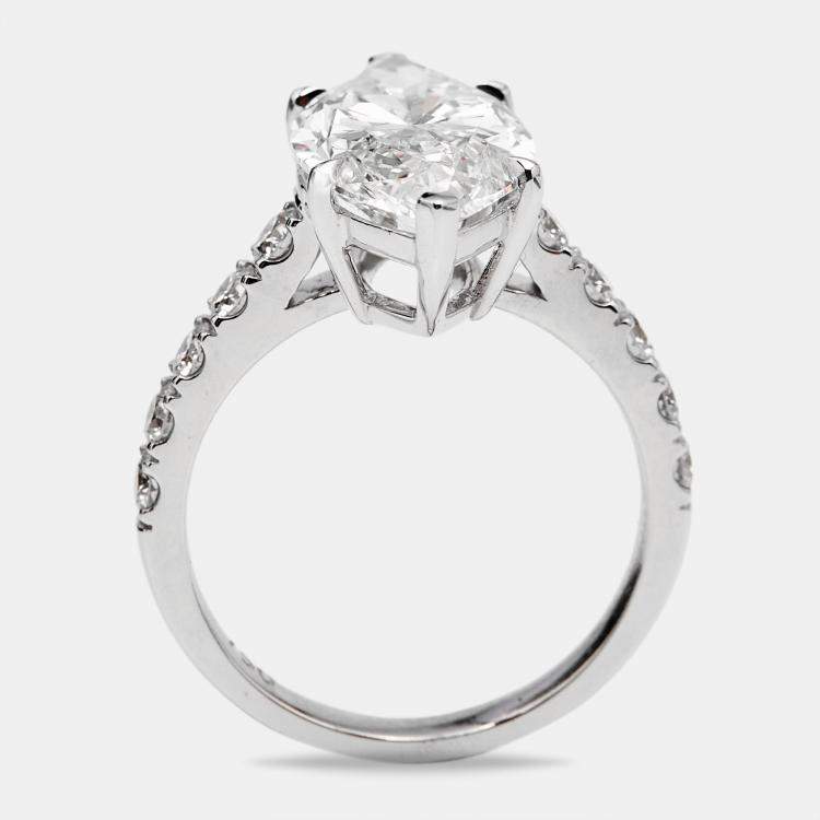 Pre Owned 5.60 cts Marquise and Round Lab Grown Diamond 18k White Gold Ring Size 53