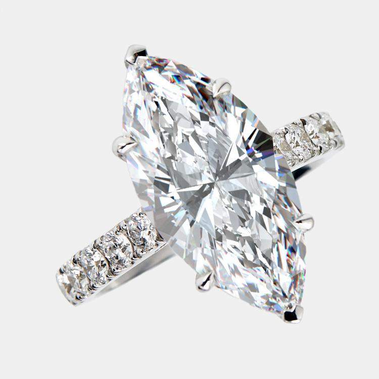 Pre Owned 5.60 cts Marquise and Round Lab Grown Diamond 18k White Gold Ring Size 53