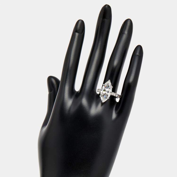 Pre Owned 5.60 cts Marquise and Round Lab Grown Diamond 18k White Gold Ring Size 53