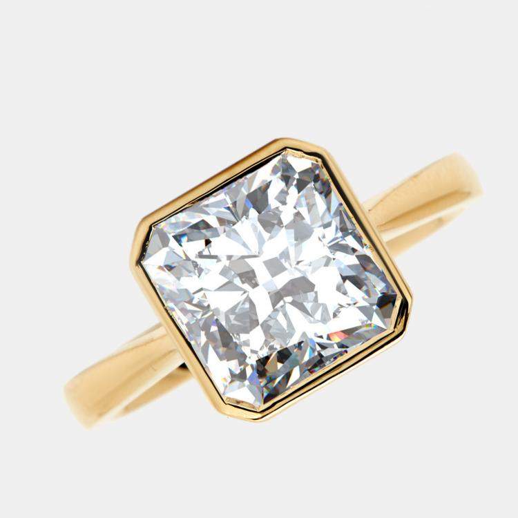 Pre Owned 3.00 cts Square Radiant Brilliant Cut Lab Grown Diamond 18k Yellow Gold Ring Size 53