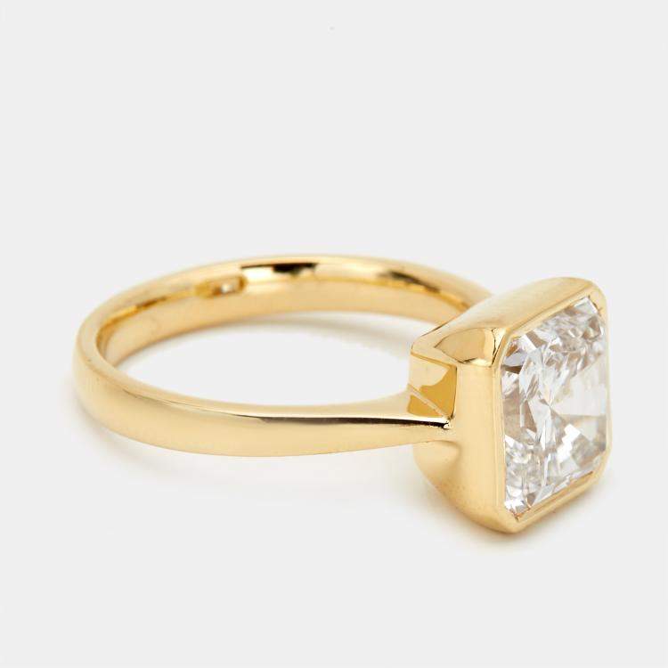 Pre Owned 3.00 cts Square Radiant Brilliant Cut Lab Grown Diamond 18k Yellow Gold Ring Size 53