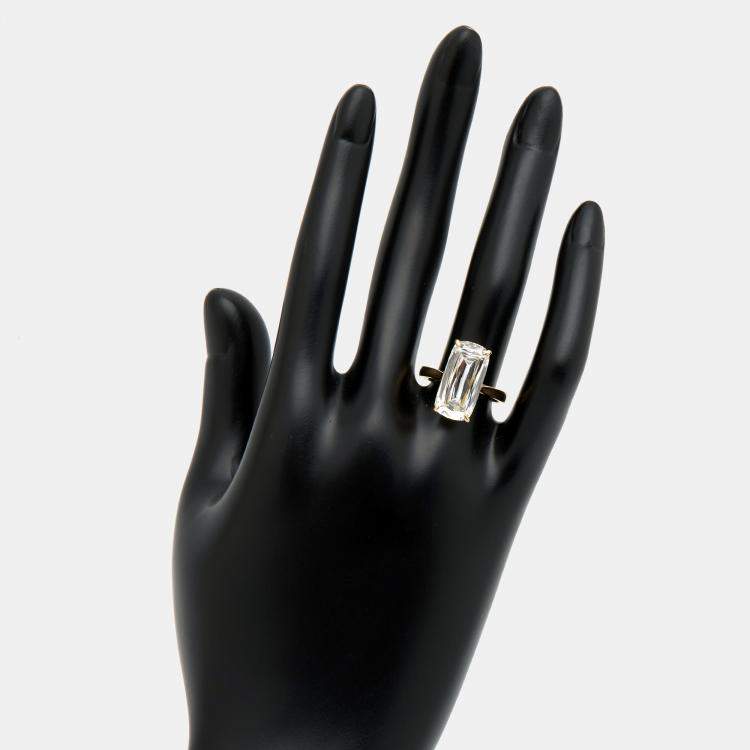 Pre Owned 7.20 cts Elongated Cushion 18k Yellow Gold Lab Grown Diamonds Ring Size 53