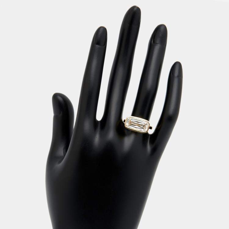 Pre Owned 5.30 cts Elongated Cushion 18k Yellow Gold Lab Grown Diamonds Ring Size 53