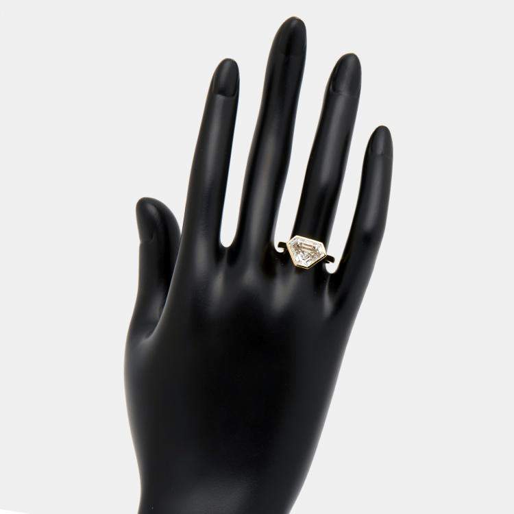 Pre Owned 3.50 cts Triangle Step Cut Lab Grown Diamond 18k Yellow Gold Ring Size 53