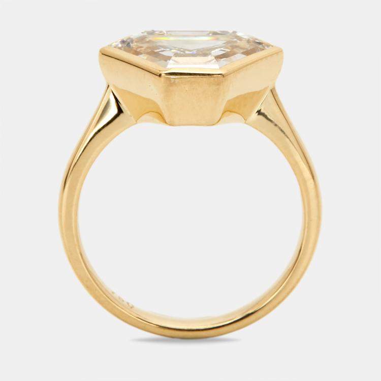 Pre Owned 3.50 cts Triangle Step Cut Lab Grown Diamond 18k Yellow Gold Ring Size 53