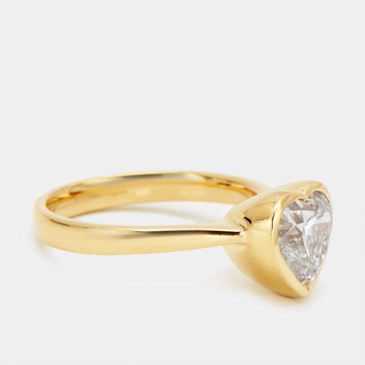 Pre Owned 2.00 cts Heart Brilliant 18k Yellow Gold Lab Grown Diamonds Ring Size 53