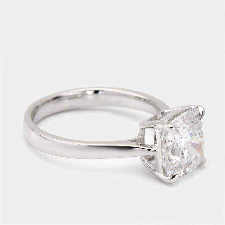 Pre Owned 3.00 cts Cushion Brilliant Lab Grown Diamond 18k White Gold Ring Size 53