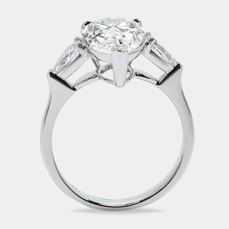 Pre Owned 3.50 cts Pear Brilliant Lab Grown Diamond 18k White Gold Ring Size 53