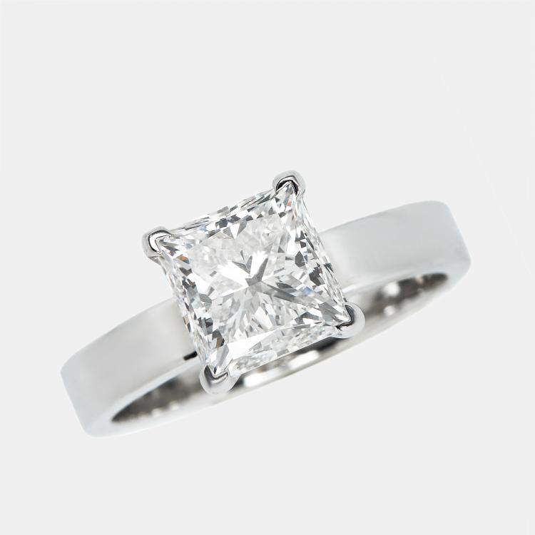 Pre Owned 2.00 cts Princess Cut Lab Grown Diamond 18k White Gold Ring Size 53